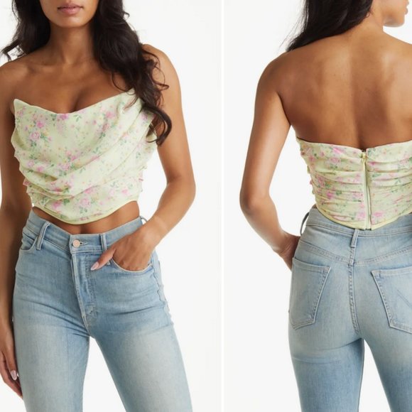 HOUSE OF CB Vivienne Floral Corset Lemon Print Sz Small Strapless Scoop Neck NWT - Picture 3 of 16